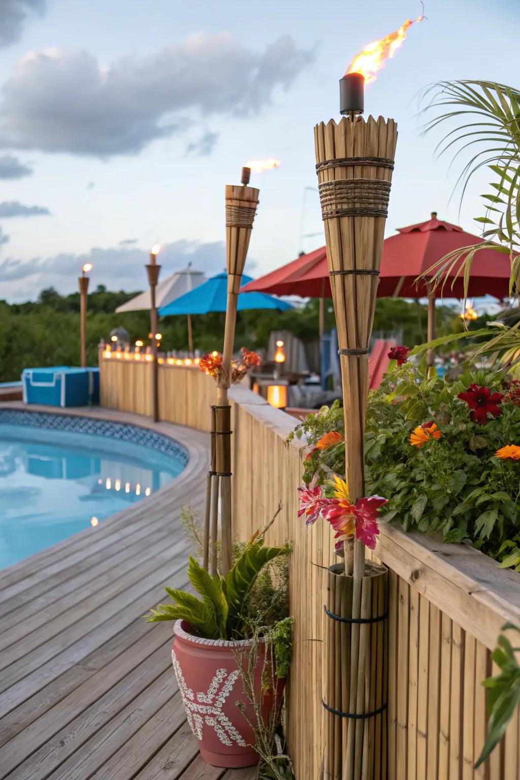 A themed pool deck creates a unified and inviting atmosphere.