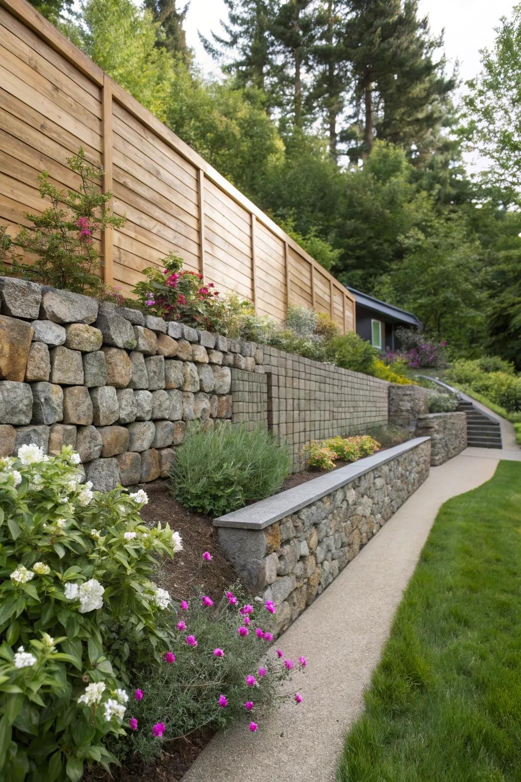 Mixing materials creates unique garden textures.