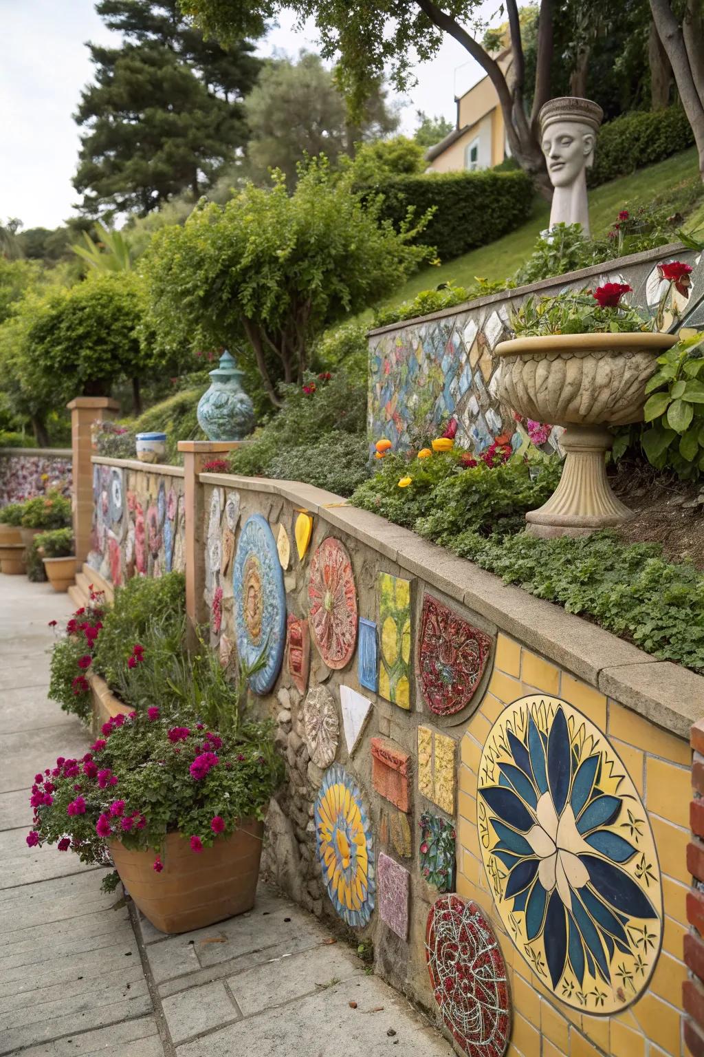 Artistic mosaics turn walls into personal galleries.