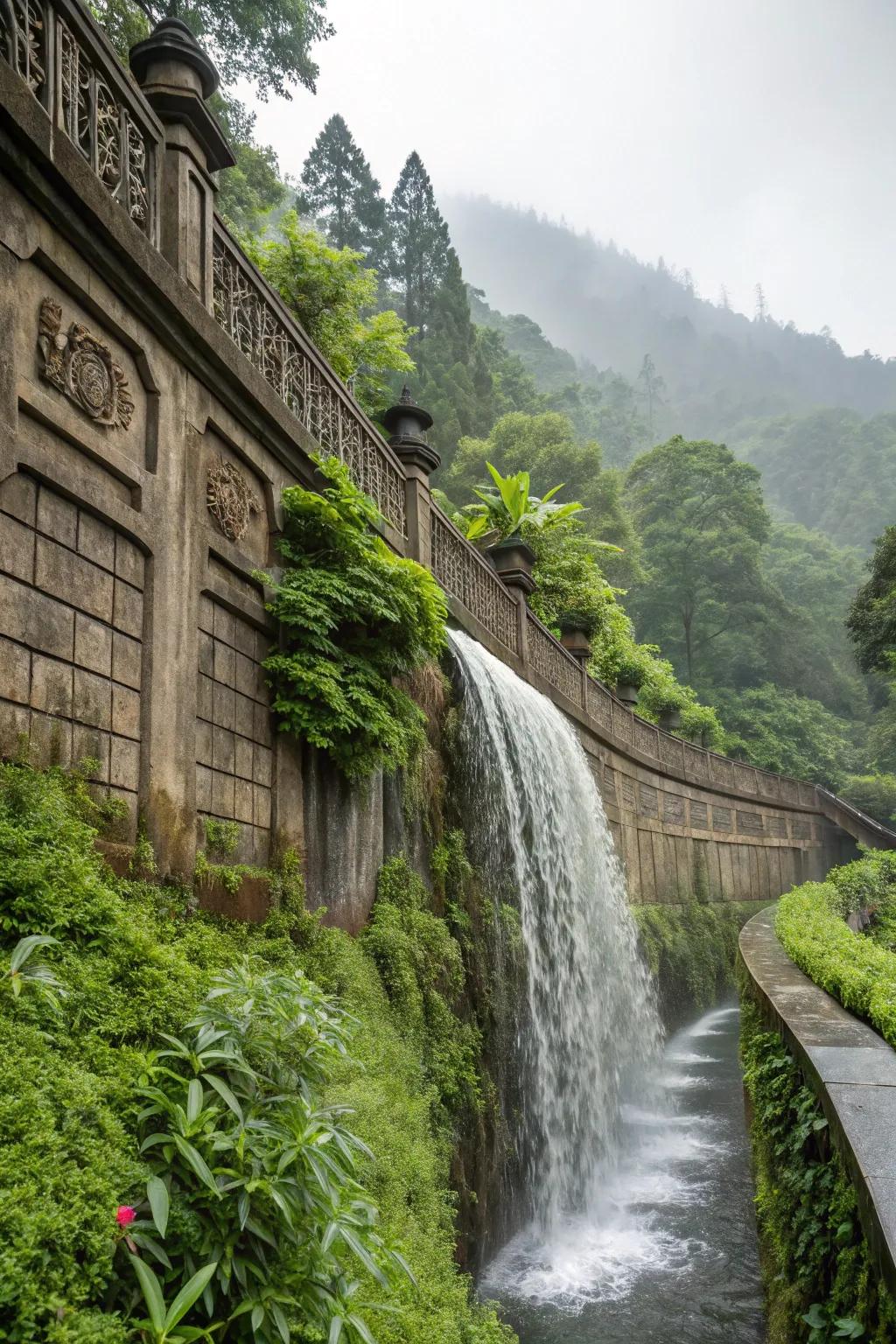 Cascading waterfalls add tranquility and charm.