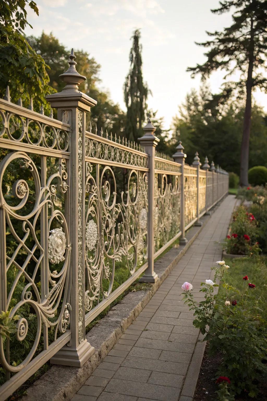 Decorative metal elements add artistic flair to any fence.