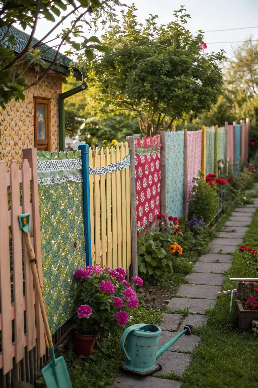 Colors and textures turn fences into vibrant art pieces.