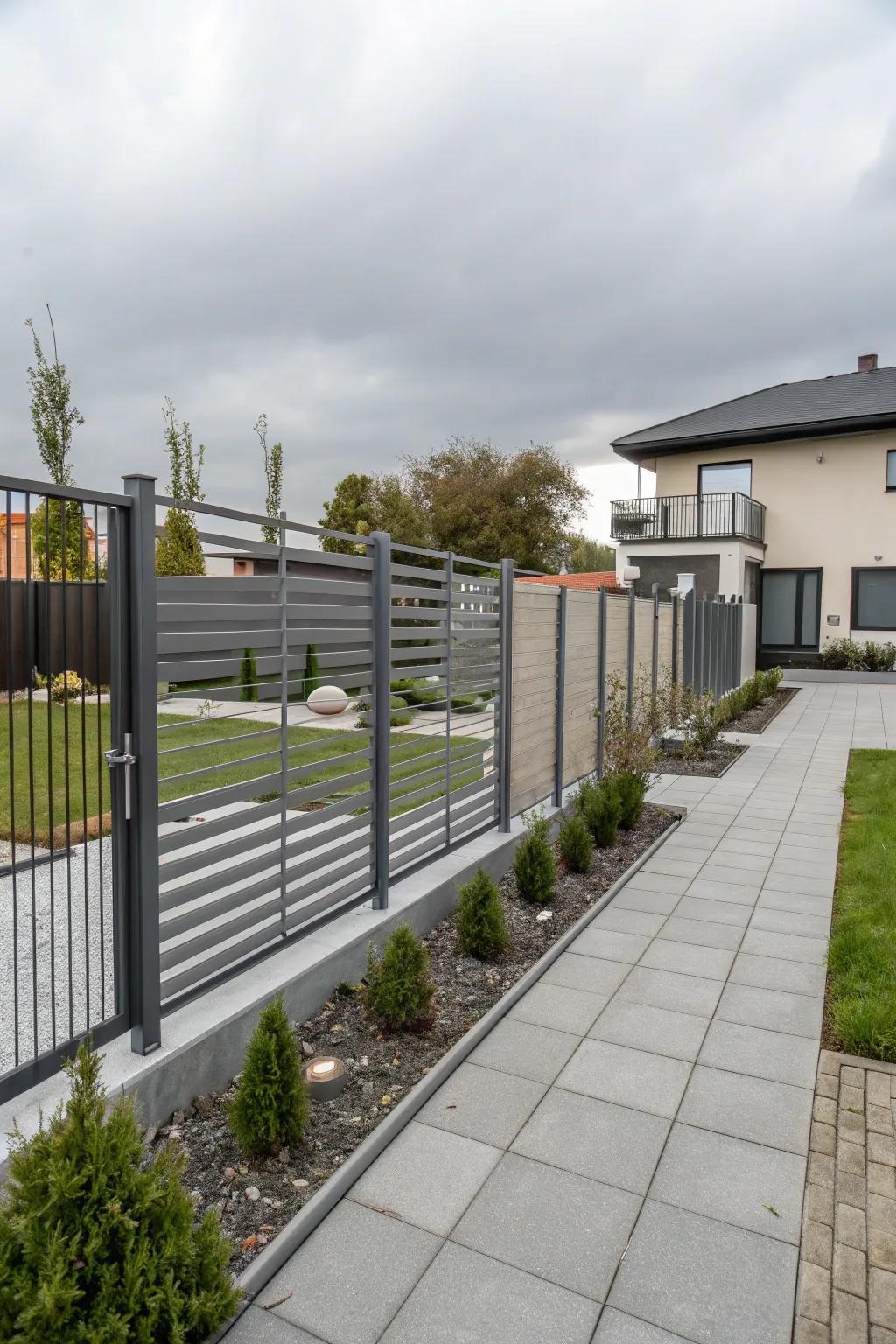Modern metal fences offer a sleek industrial look.