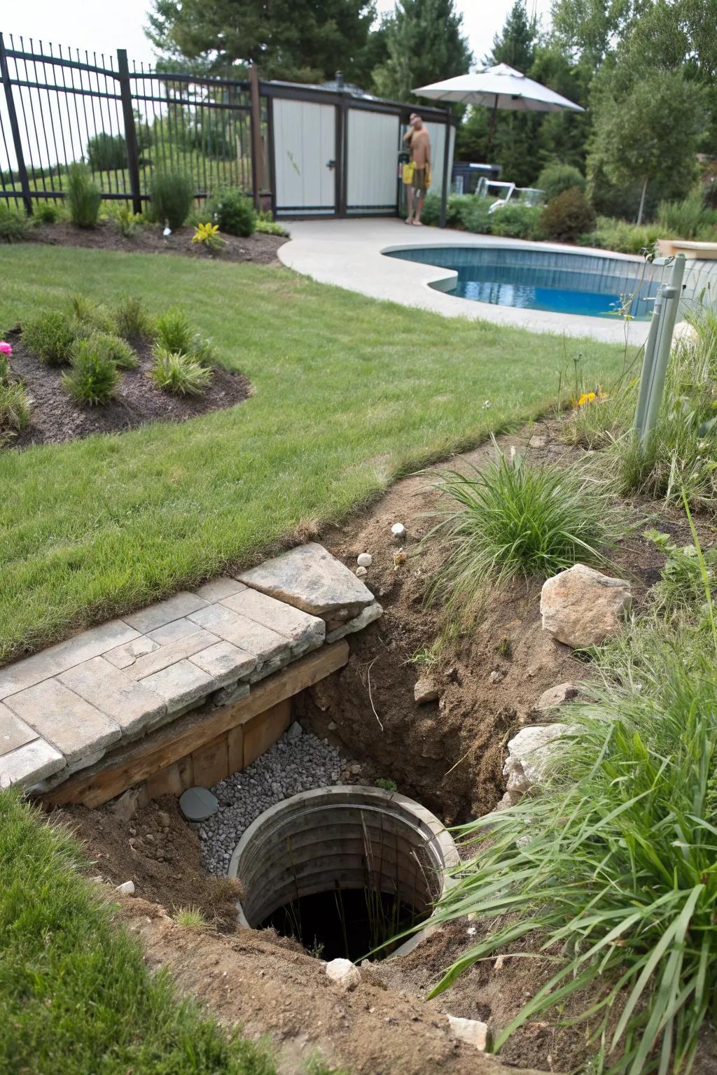 Efficient water management with dry wells.