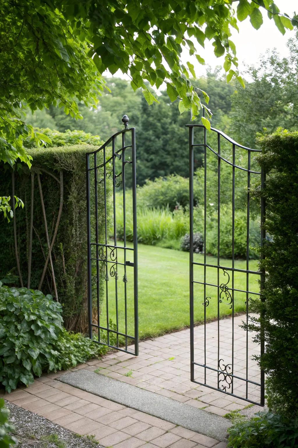 Modern minimalism shines in this sleek garden gate design.