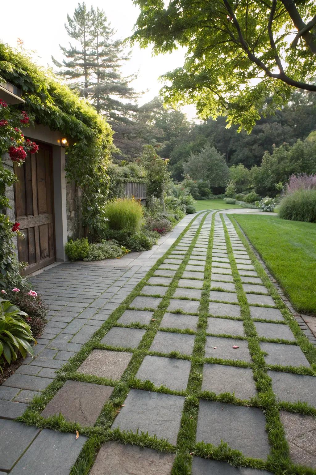 Grass strips add a natural element to your driveway.
