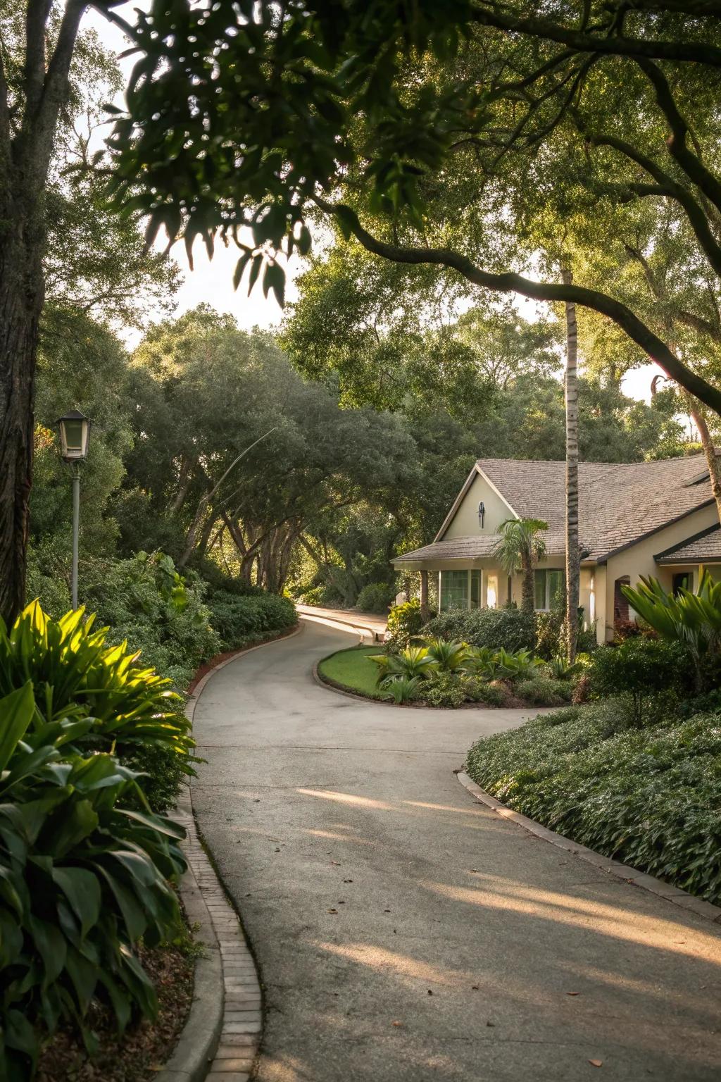A curved driveway that adds elegance and flow.