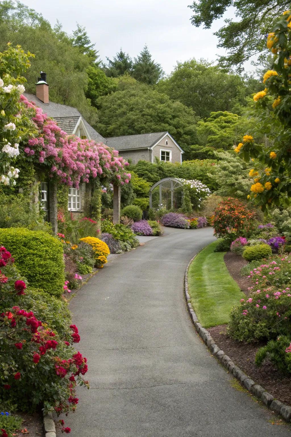 Landscaping that turns a driveway into a garden retreat.