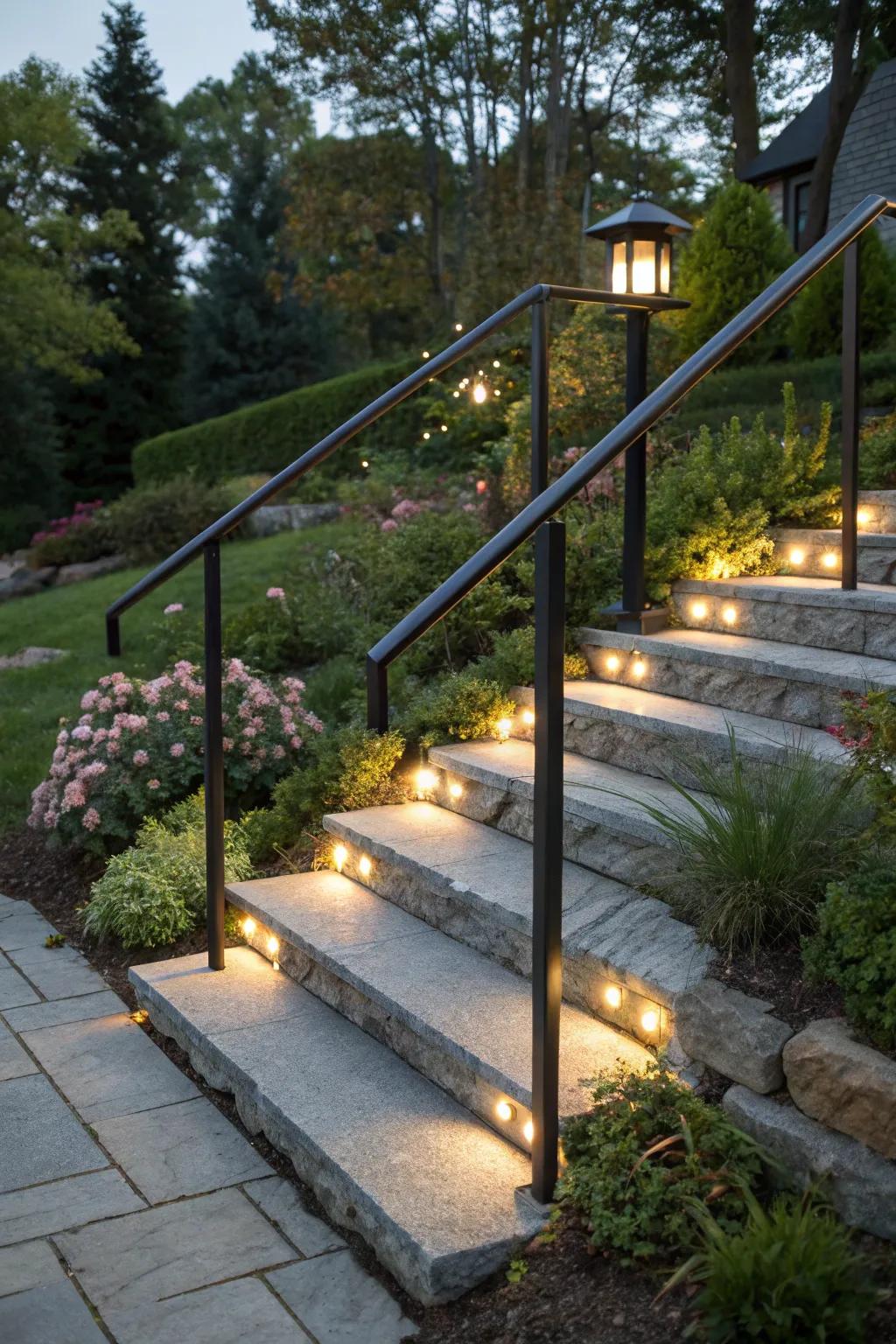 Illuminated railings enhance safety and create a magical evening atmosphere.