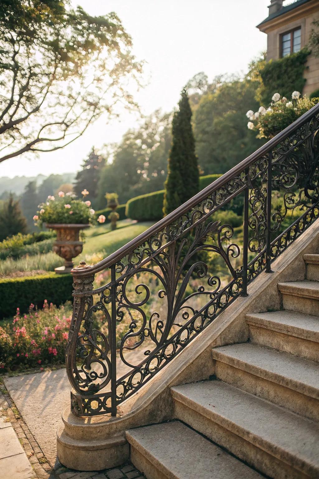 Wrought iron railings add a touch of elegance to outdoor spaces.