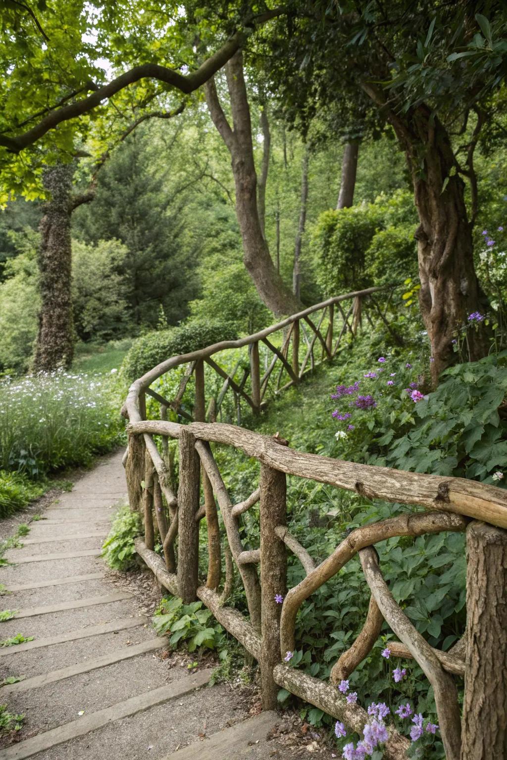 Natural branch railings offer an organic and rustic charm.
