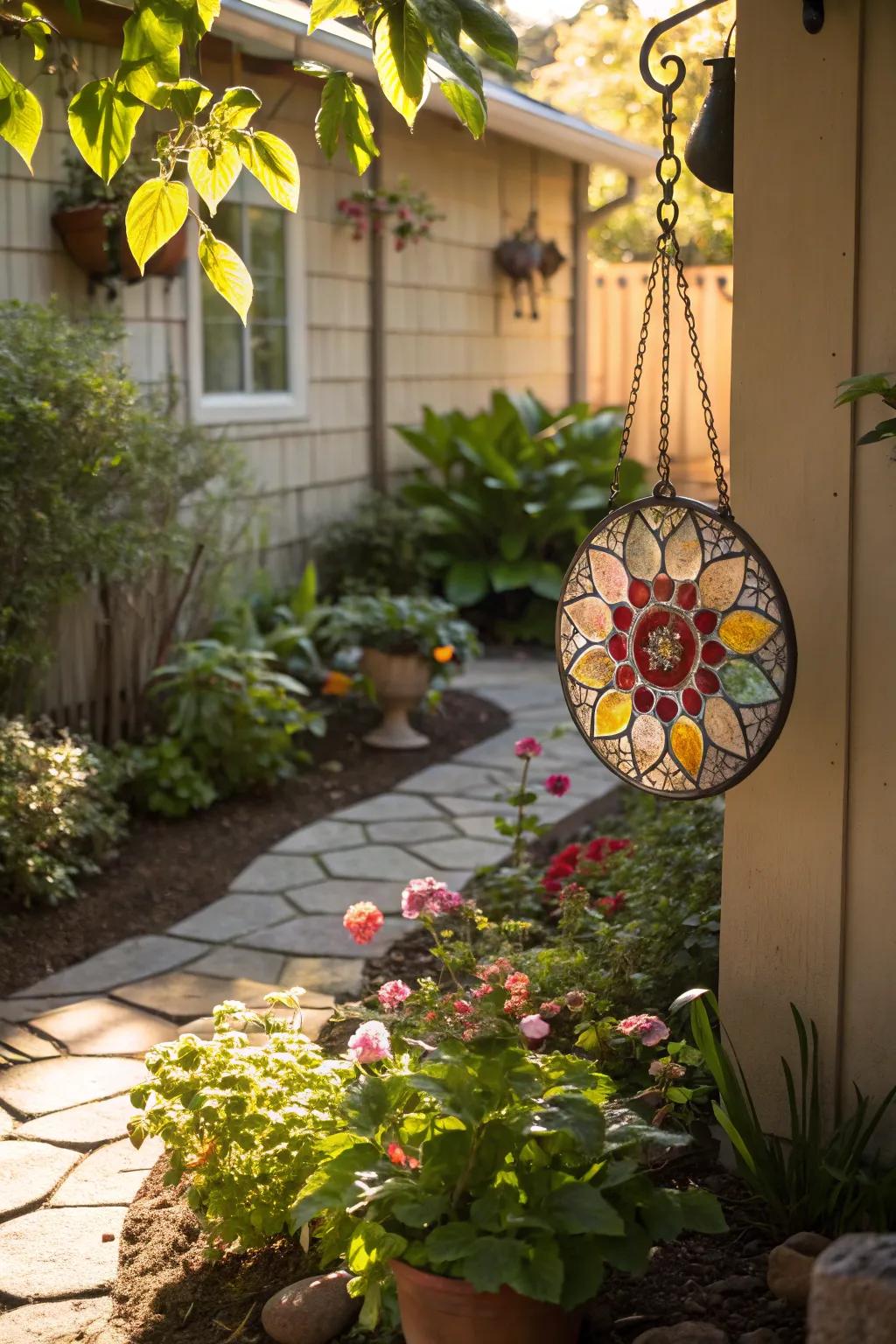 A sun catcher adds a whimsical and colorful touch.