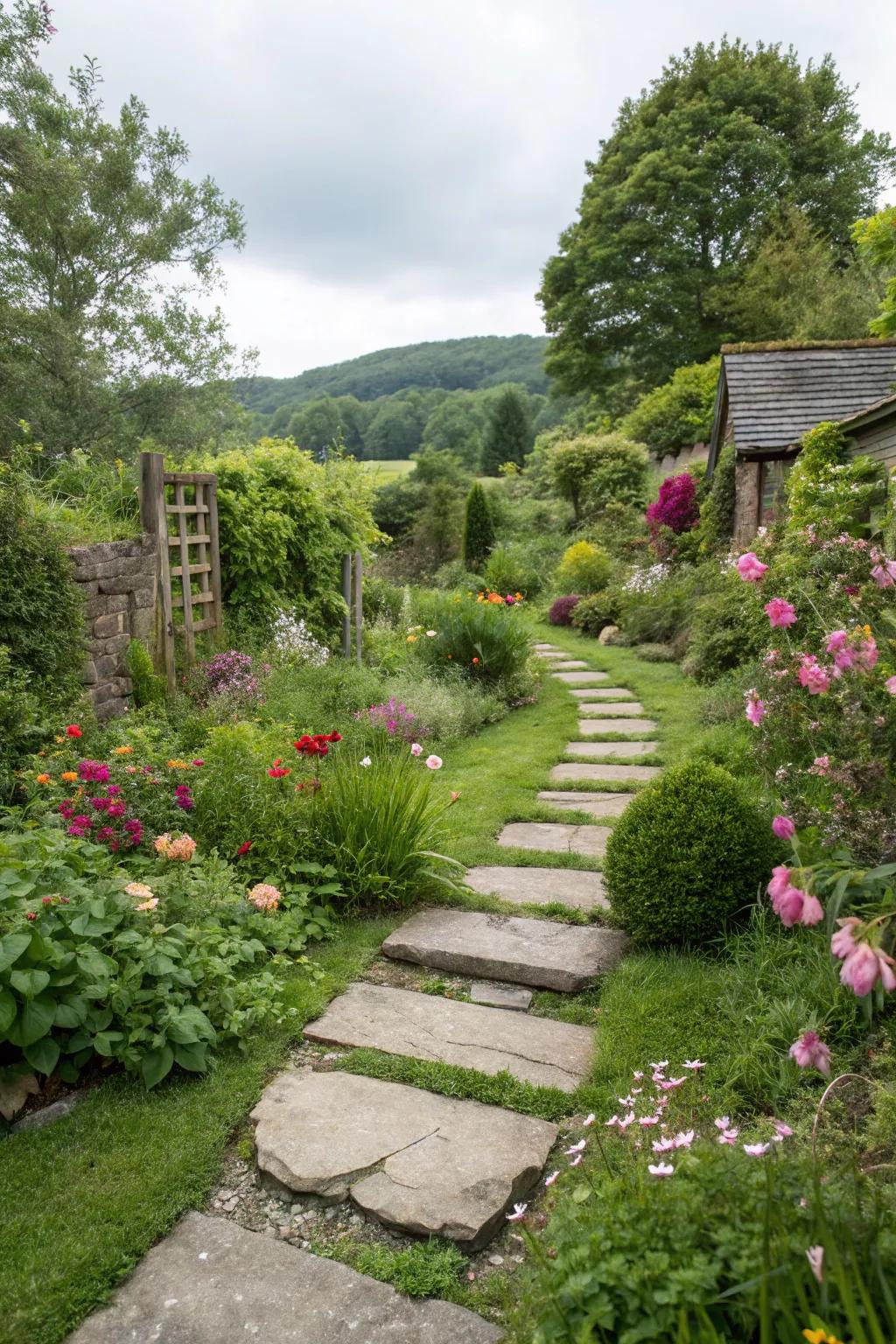 Stone pathways add structure and charm to small gardens.