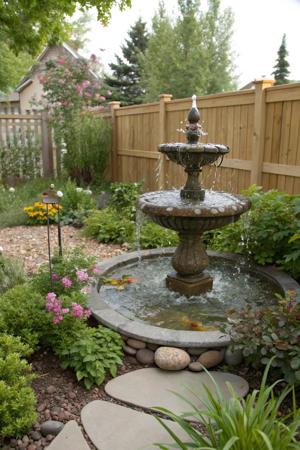 Water features add tranquility and attract wildlife.