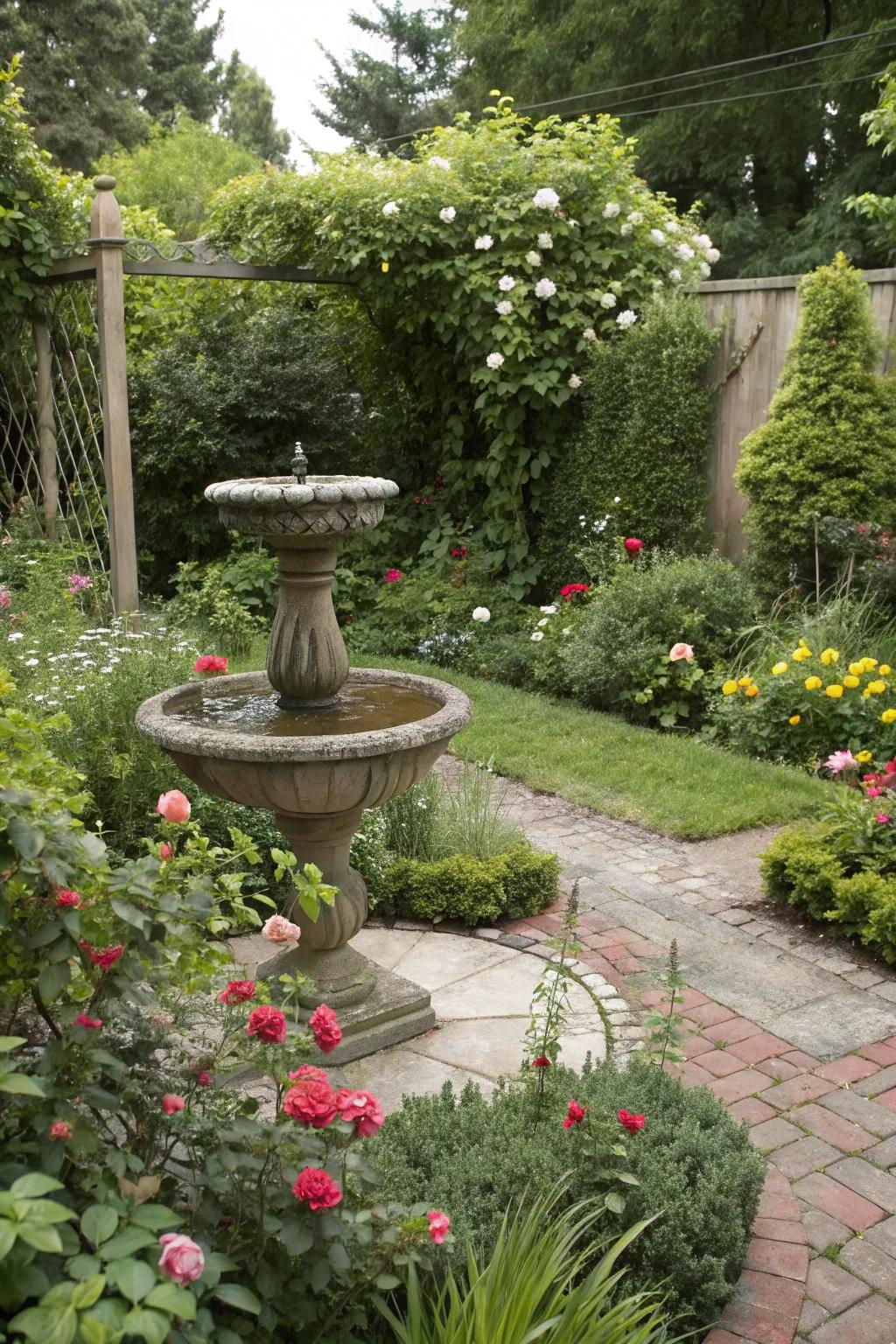 A focal point adds interest and charm to small gardens.