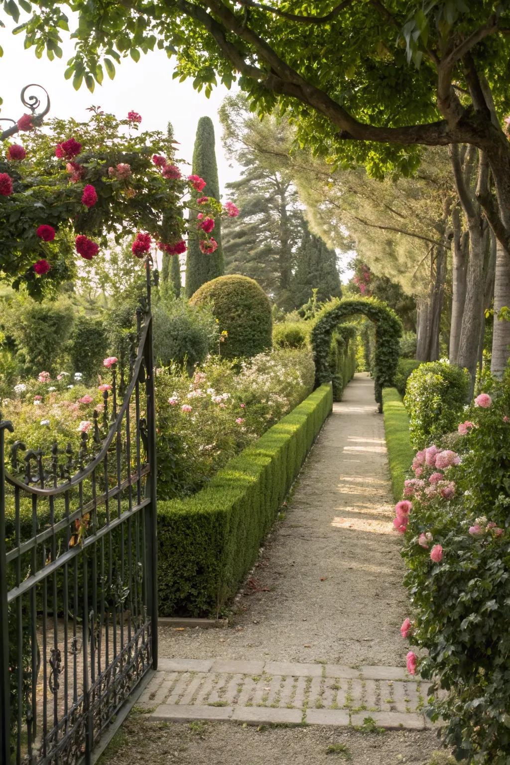 Privacy elements create a secluded garden retreat.