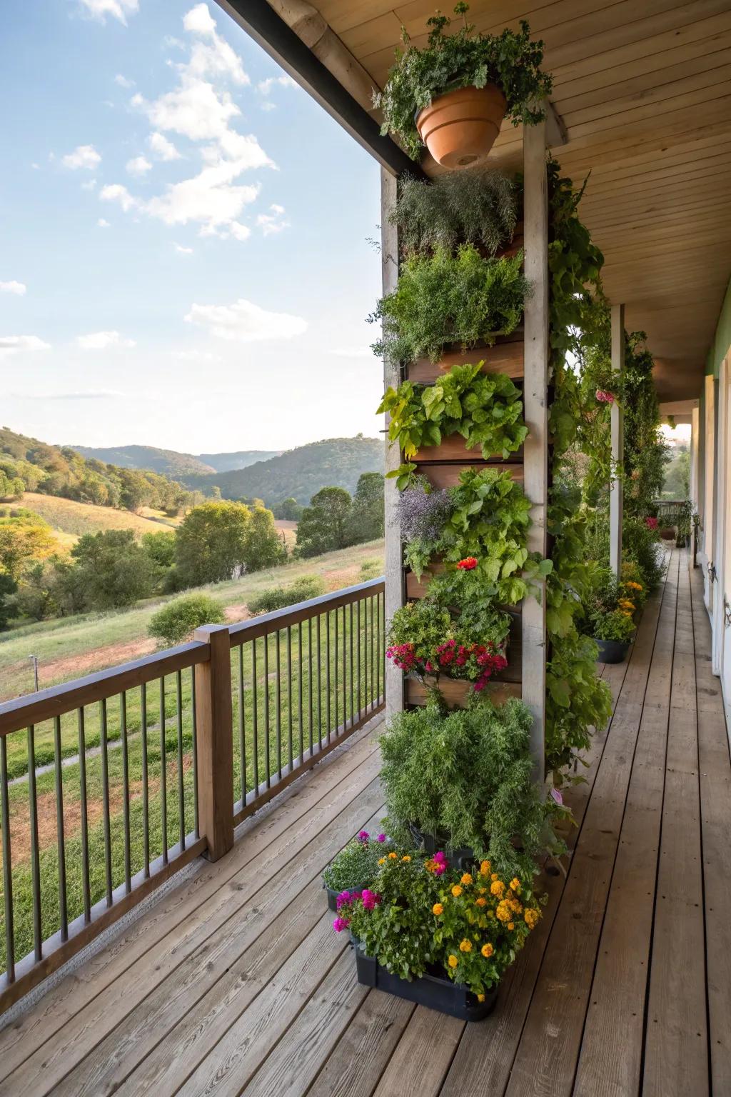 A vertical garden adds a unique green element.
