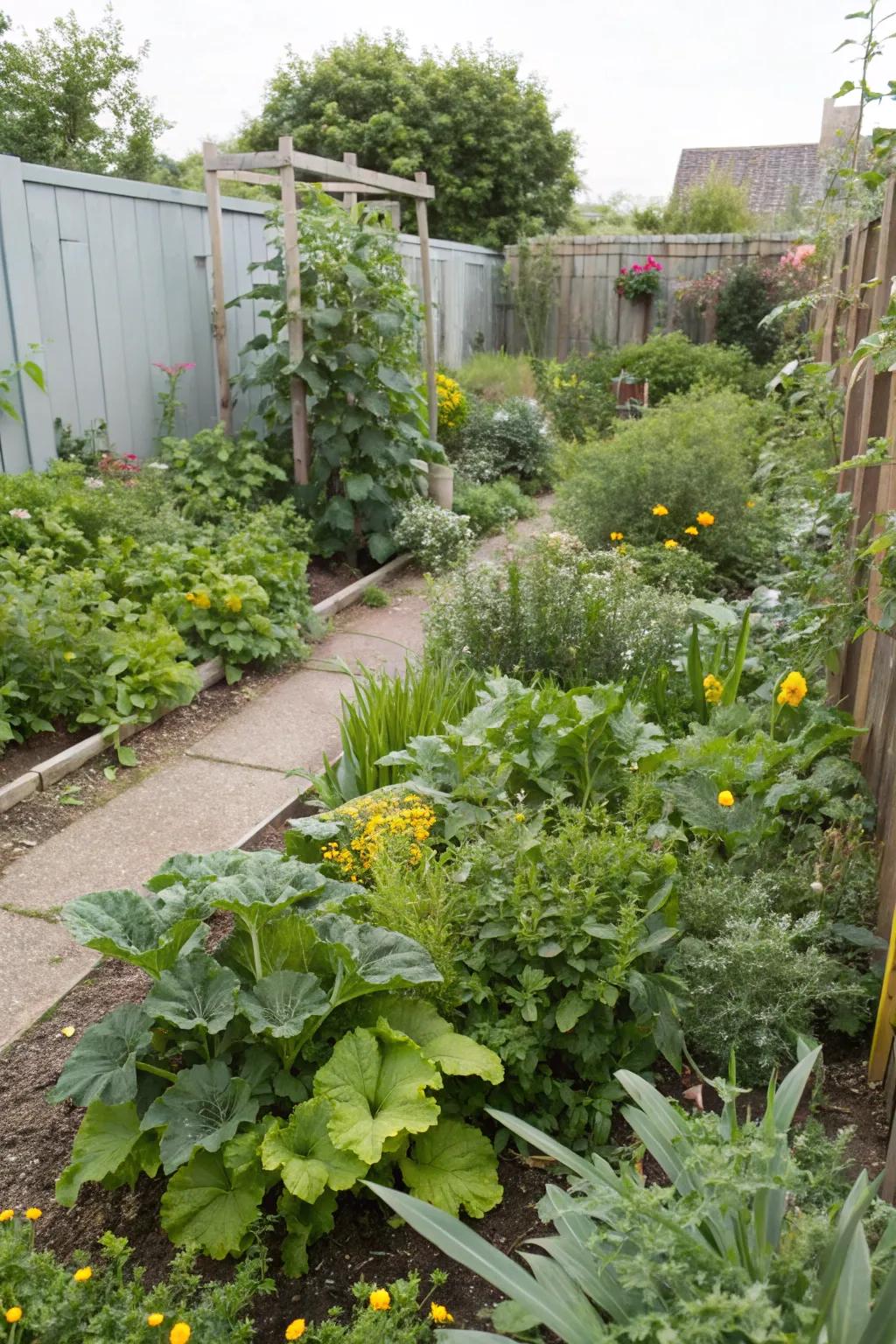 Companion plants thriving and deterring pests.