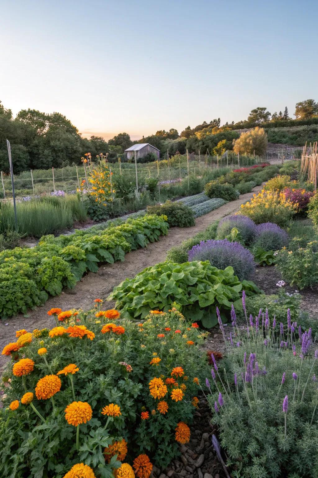 Thriving garden protected by natural pest controls.