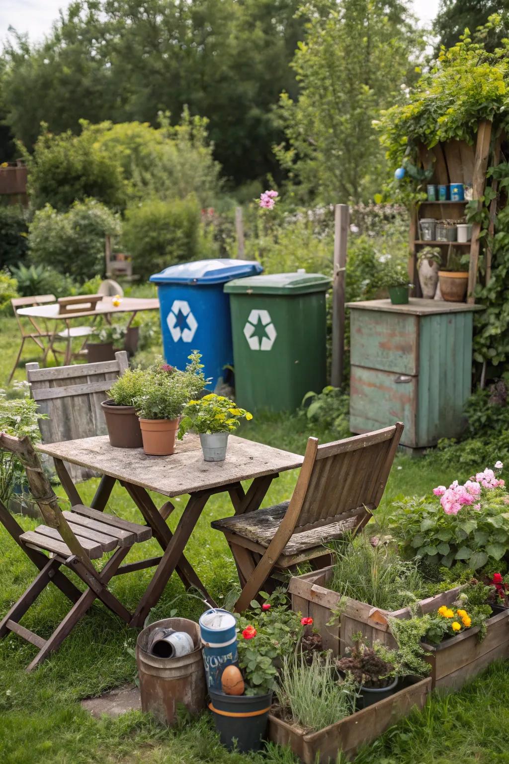 Innovative gardening using repurposed household items.