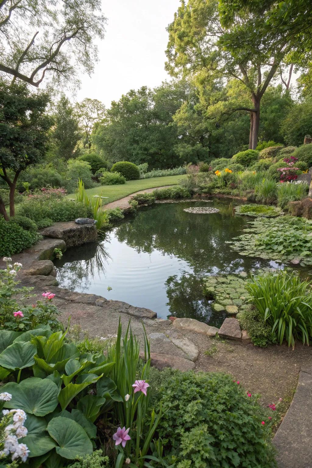 Peaceful garden pond attracting wildlife.