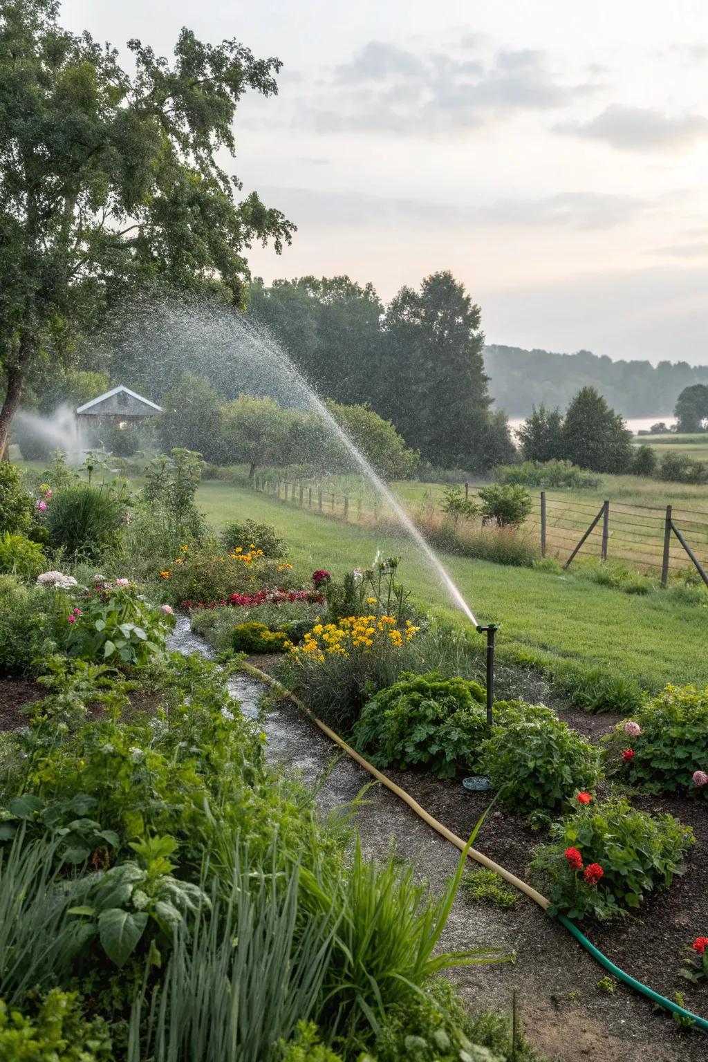 Efficient irrigation using harvested rainwater.