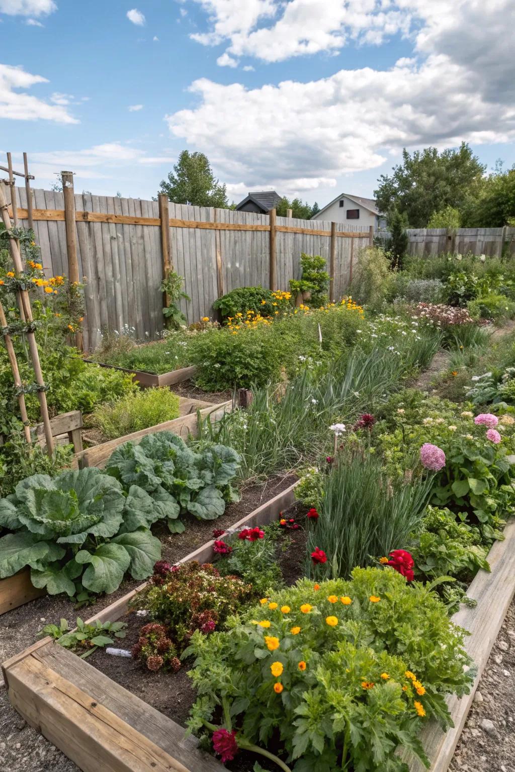 Diverse planting in a permaculture garden.