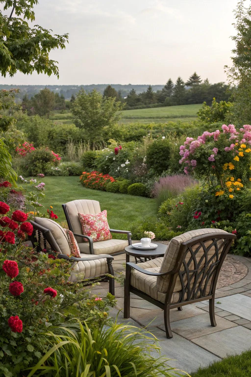 Peaceful garden seating area.