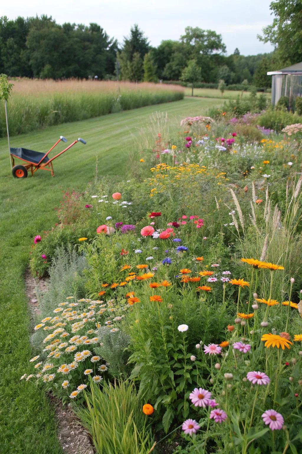 A colorful no-mow meadow full of pollinators.