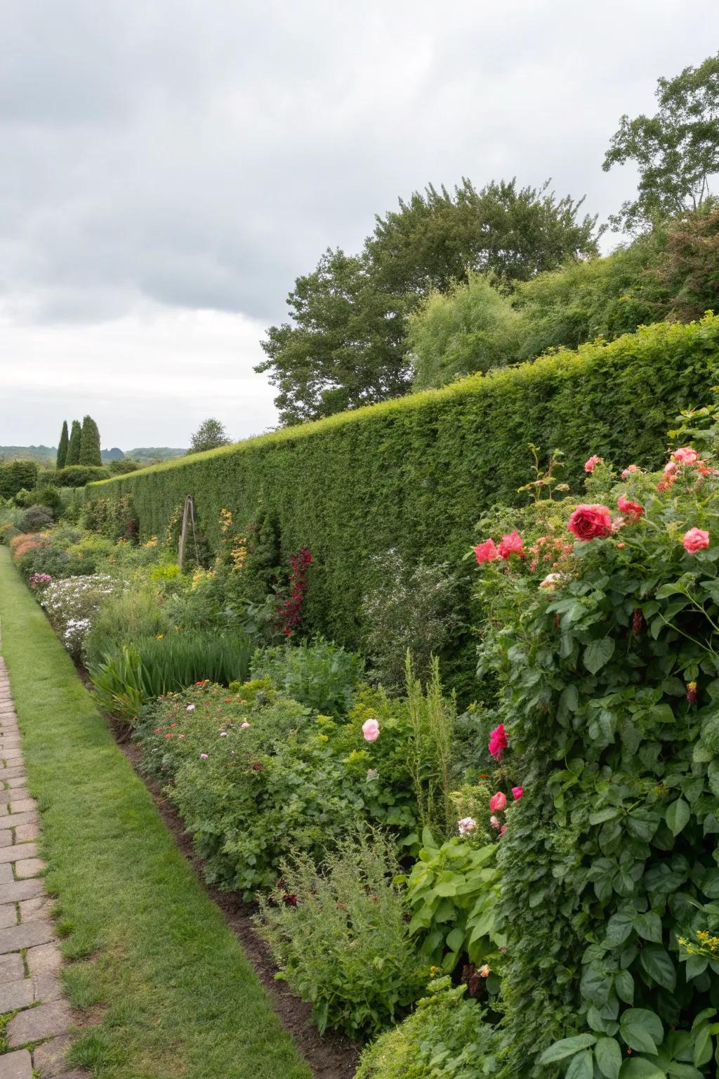 A dense natural hedge providing habitat and privacy.