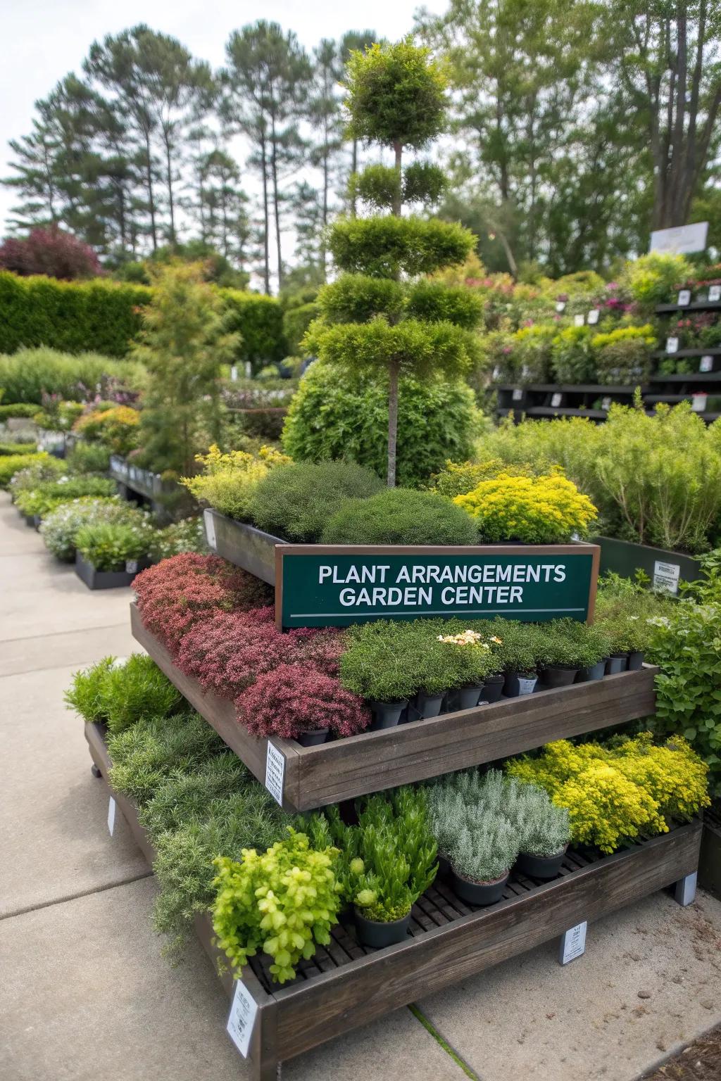 Layered plant stands creating visual depth.
