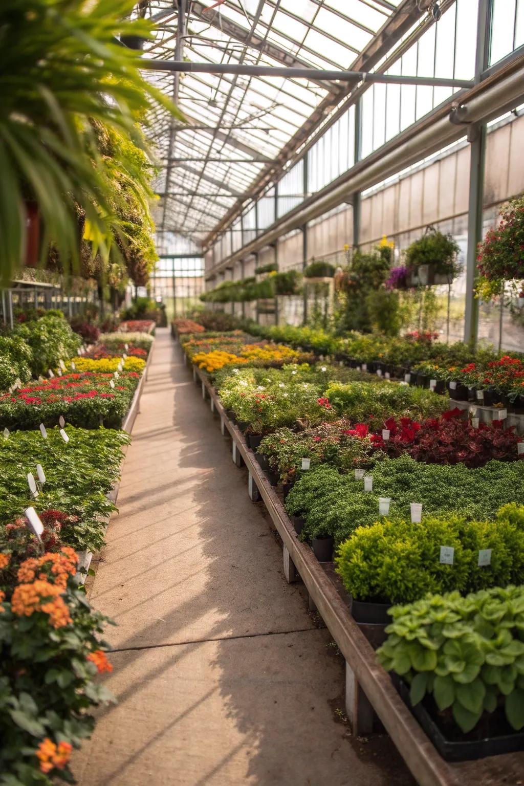 Well-organized, visually appealing greenhouse layout.