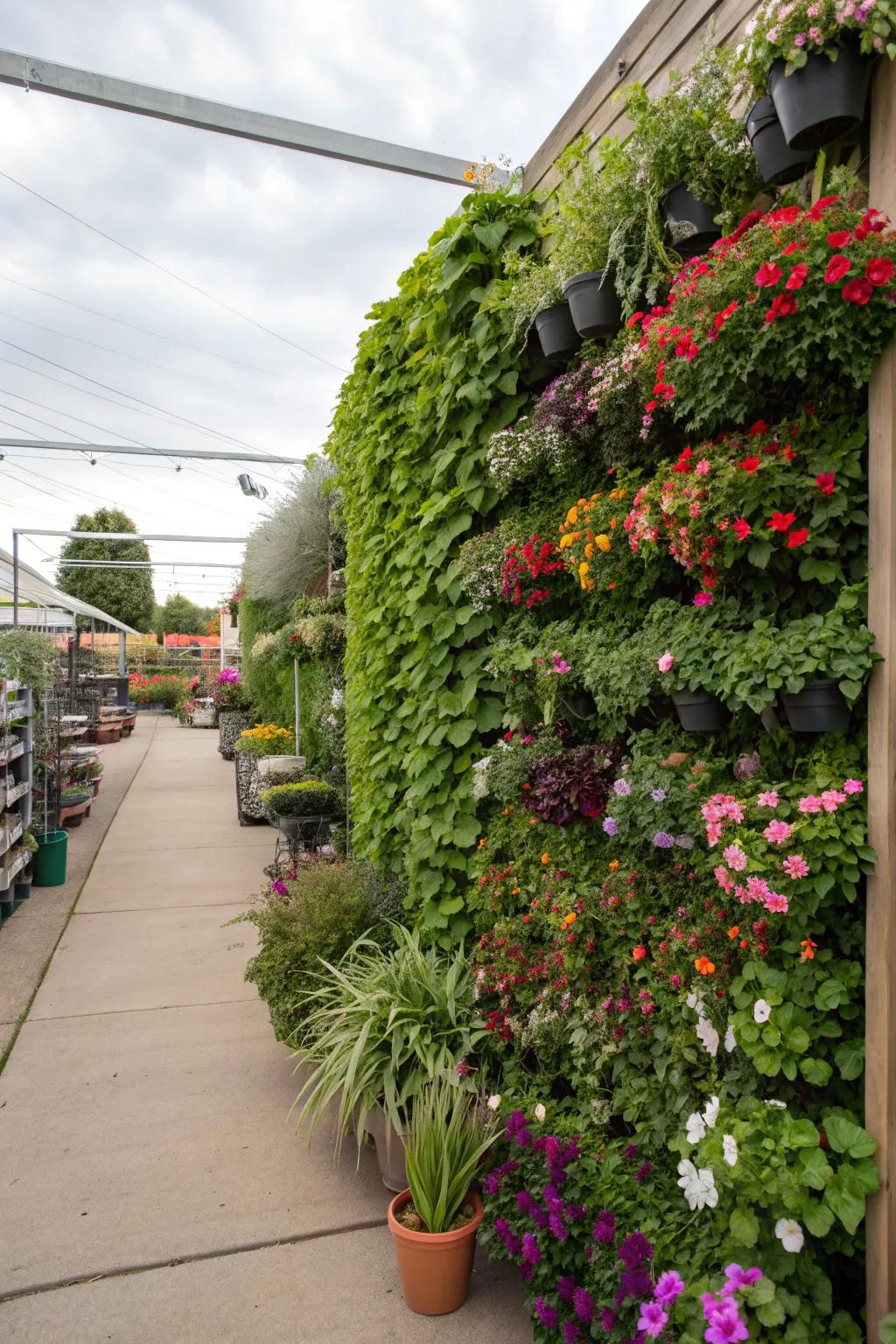 Creative vertical garden wall enhancing space utilization.