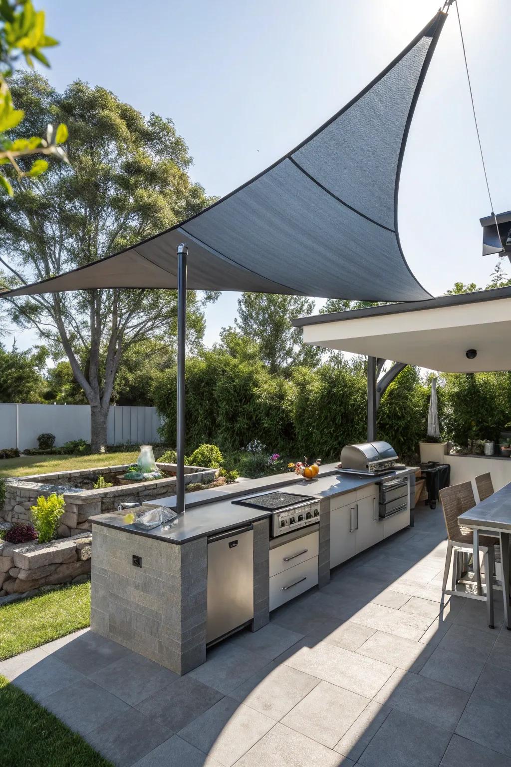 Shade structures blend practical shelter with artistic flair.