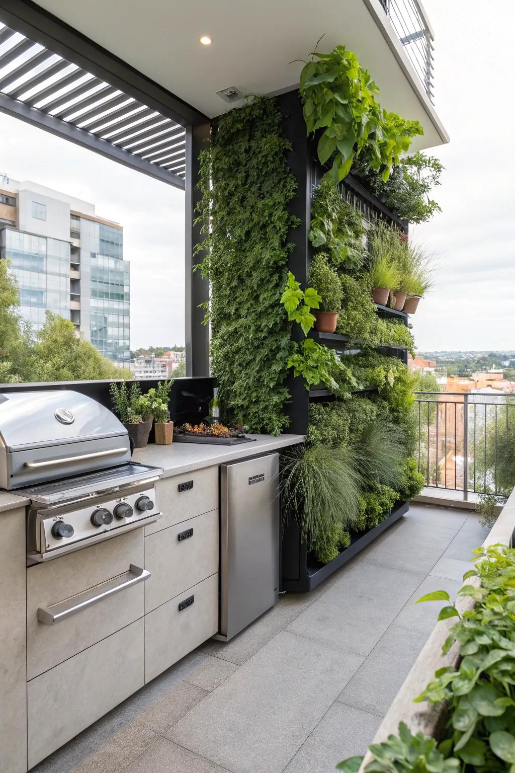 Utilize vertical gardens for fresh herbs and vibrant greenery.