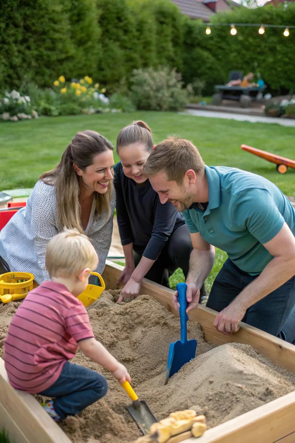 Family collaboration in building a cherished play space.