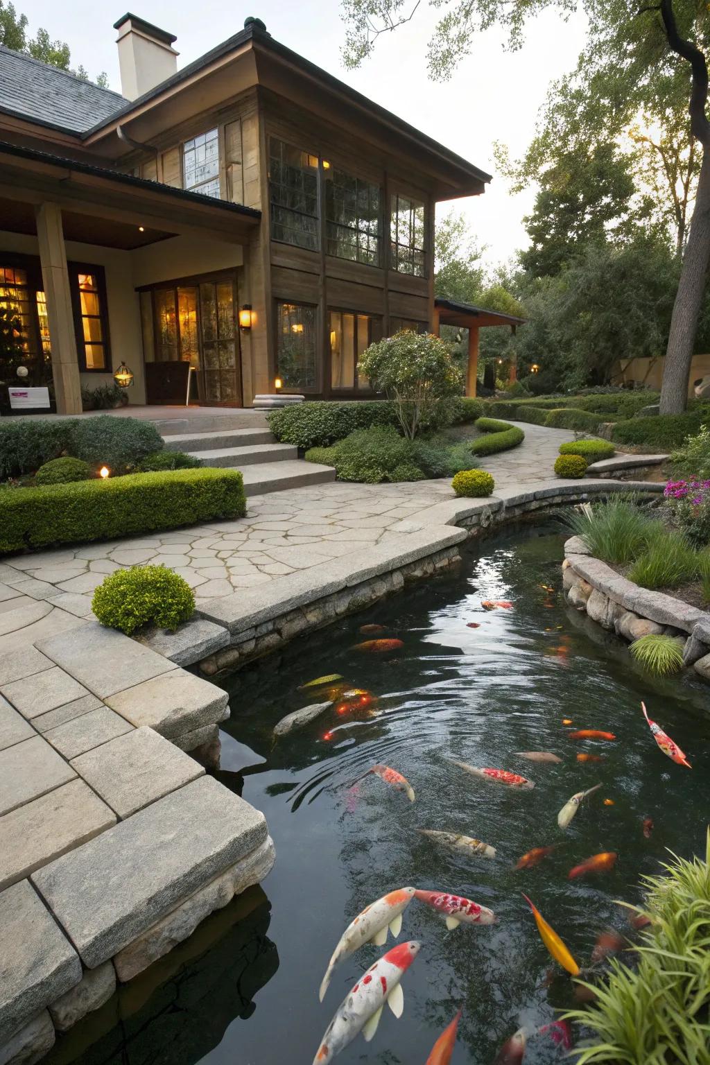 A koi pond that complements the home's architectural style.