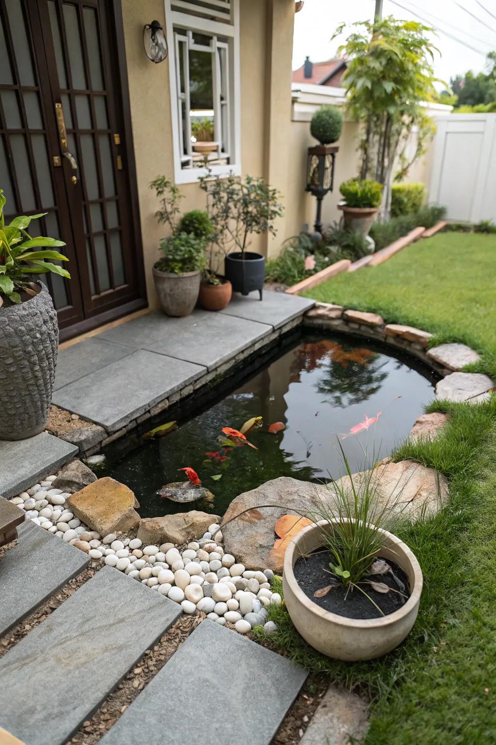A micro pond that fits perfectly in a small yard.