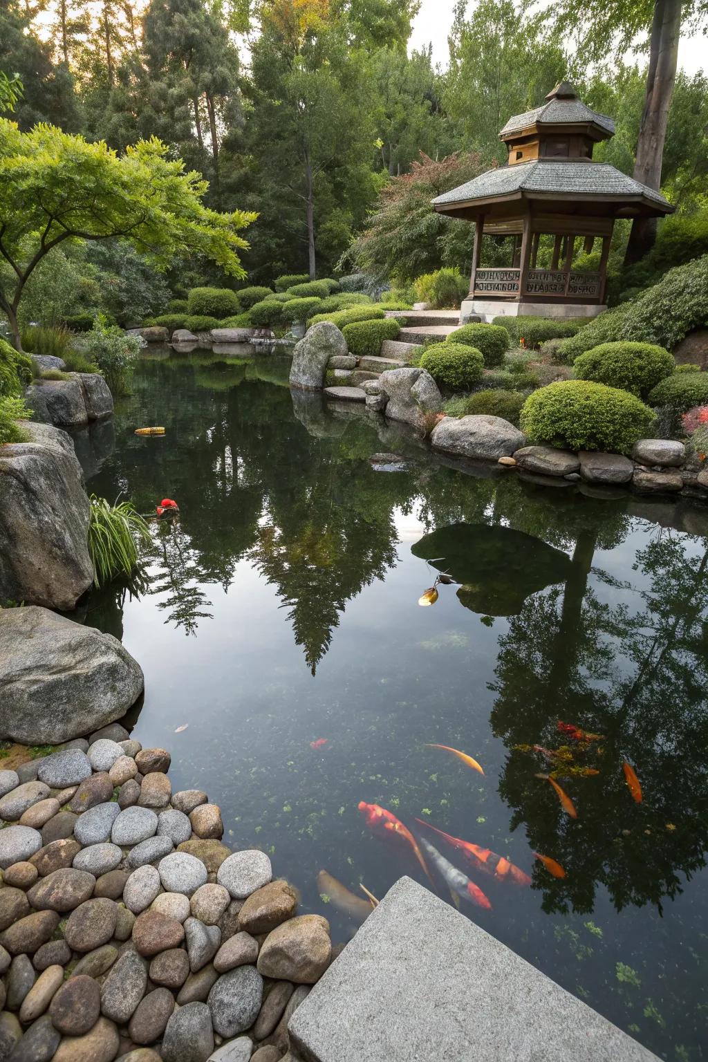 A reflection pond that beautifully mirrors the surrounding landscape.