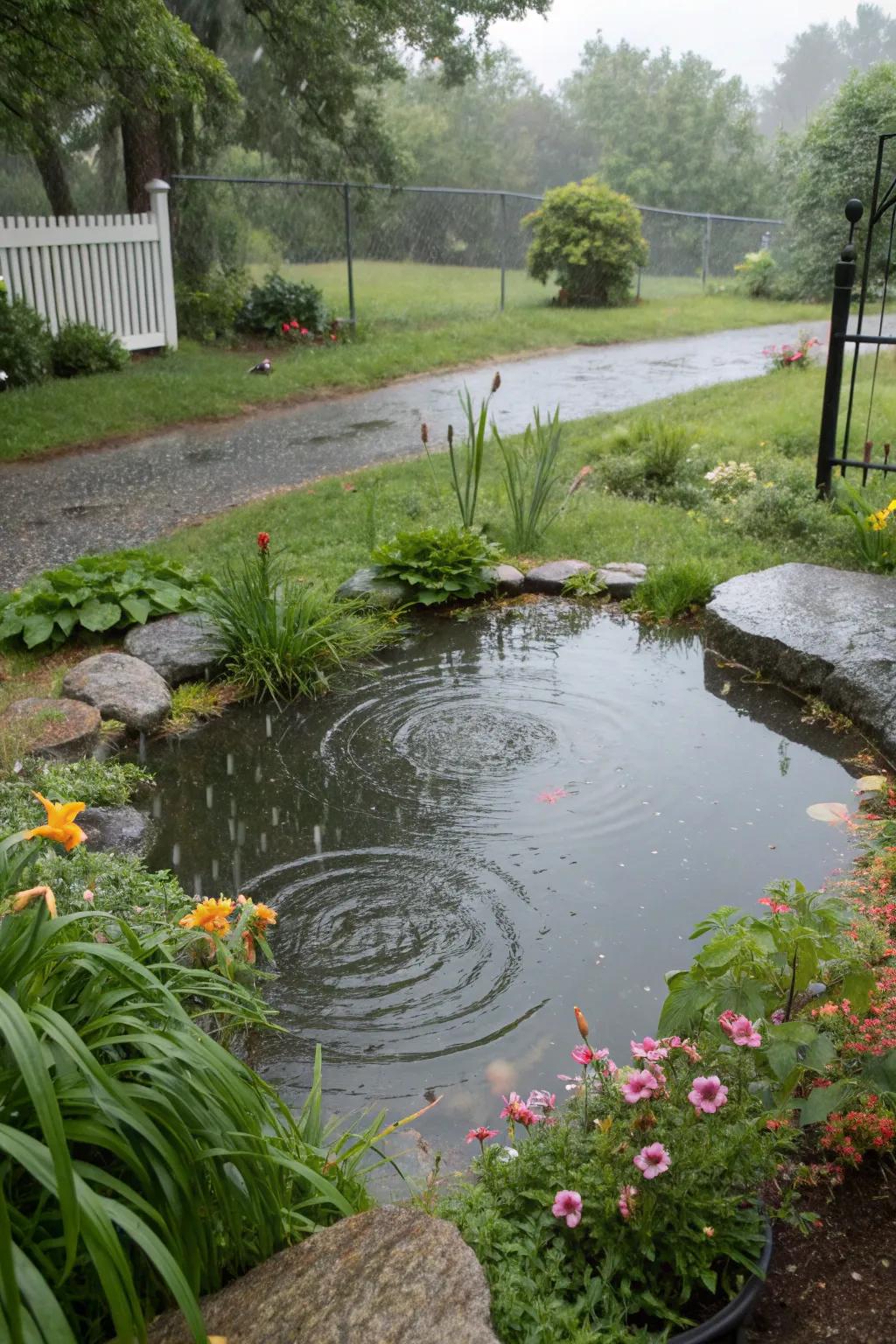 A rain garden pond that embraces natural water management.