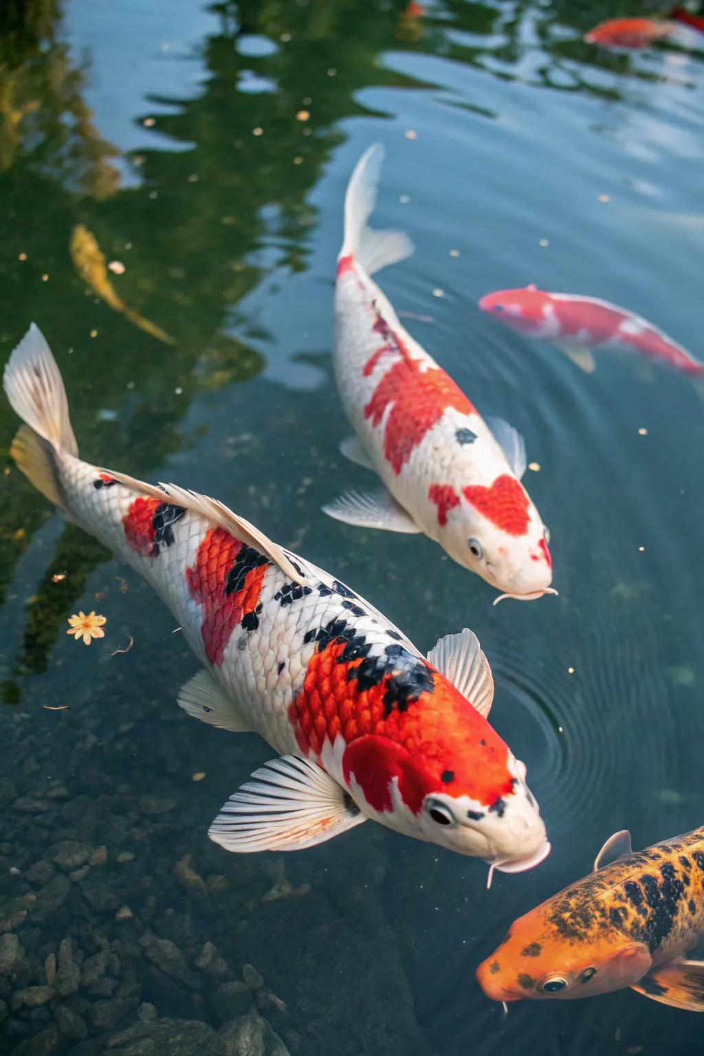 Vibrant koi fish create a stunning focal point.