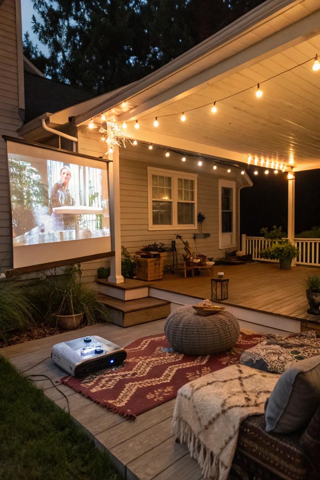Enjoy cinema magic with an outdoor movie night on your porch.