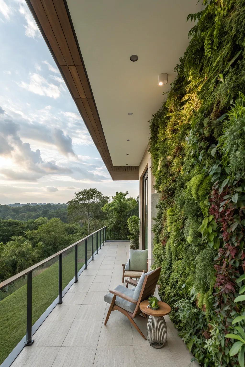 A vertical garden maximizes greenery in limited space.
