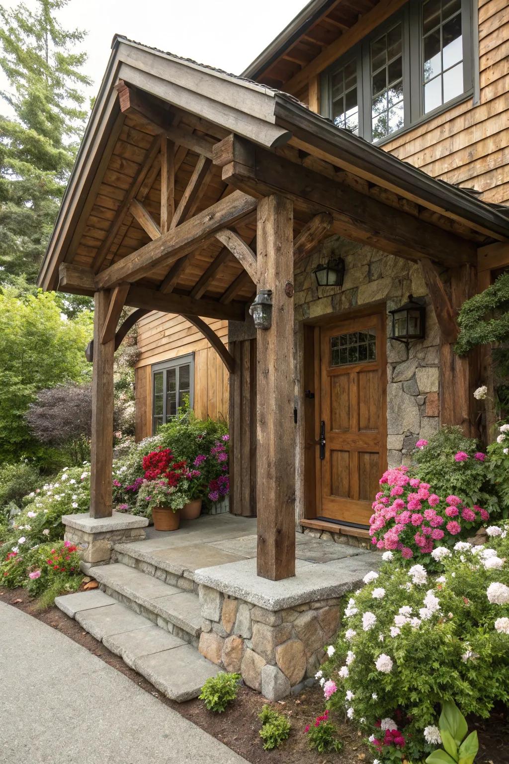 Rustic wooden canopy exuding cozy charm.