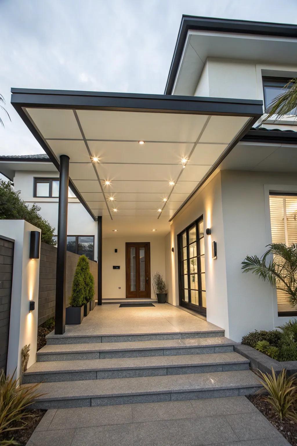 Modern floating canopy design with hidden supports.
