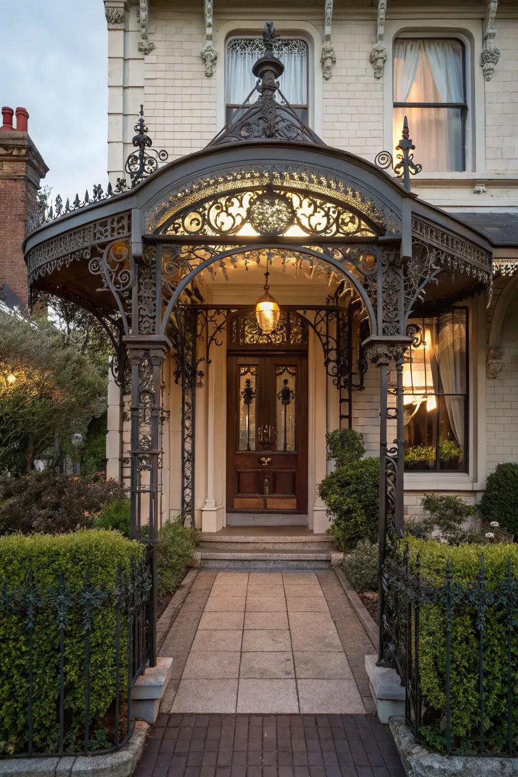 Victorian-style canopy with intricate details.