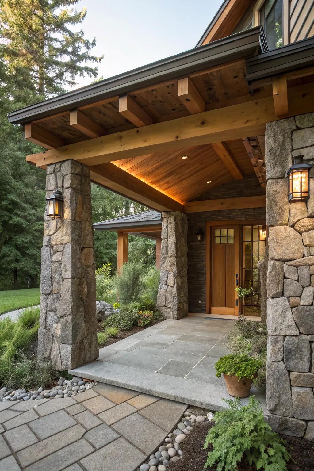 A stone and timber canopy combining strength and style.