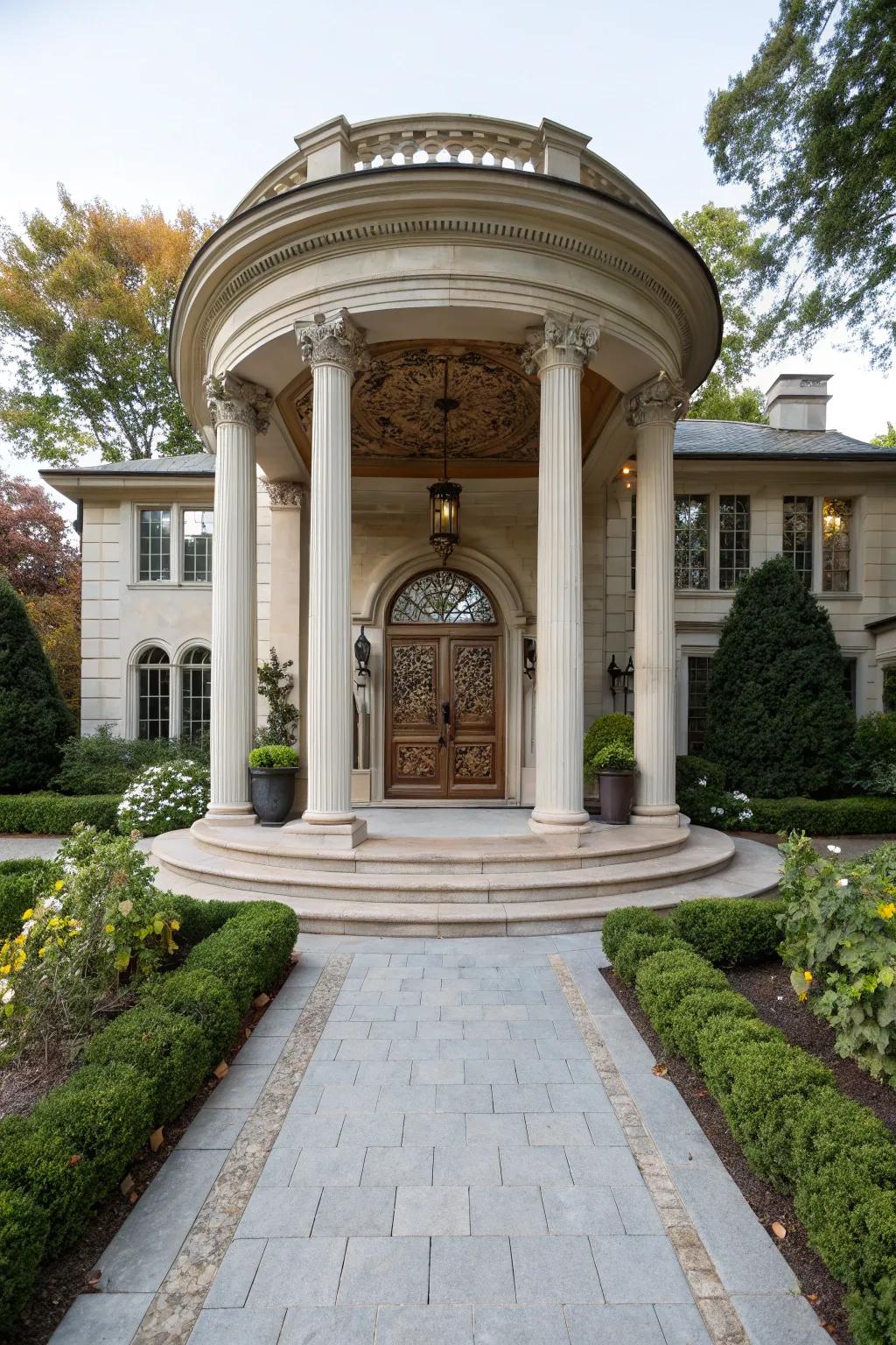 Grand canopy supported by decorative columns.