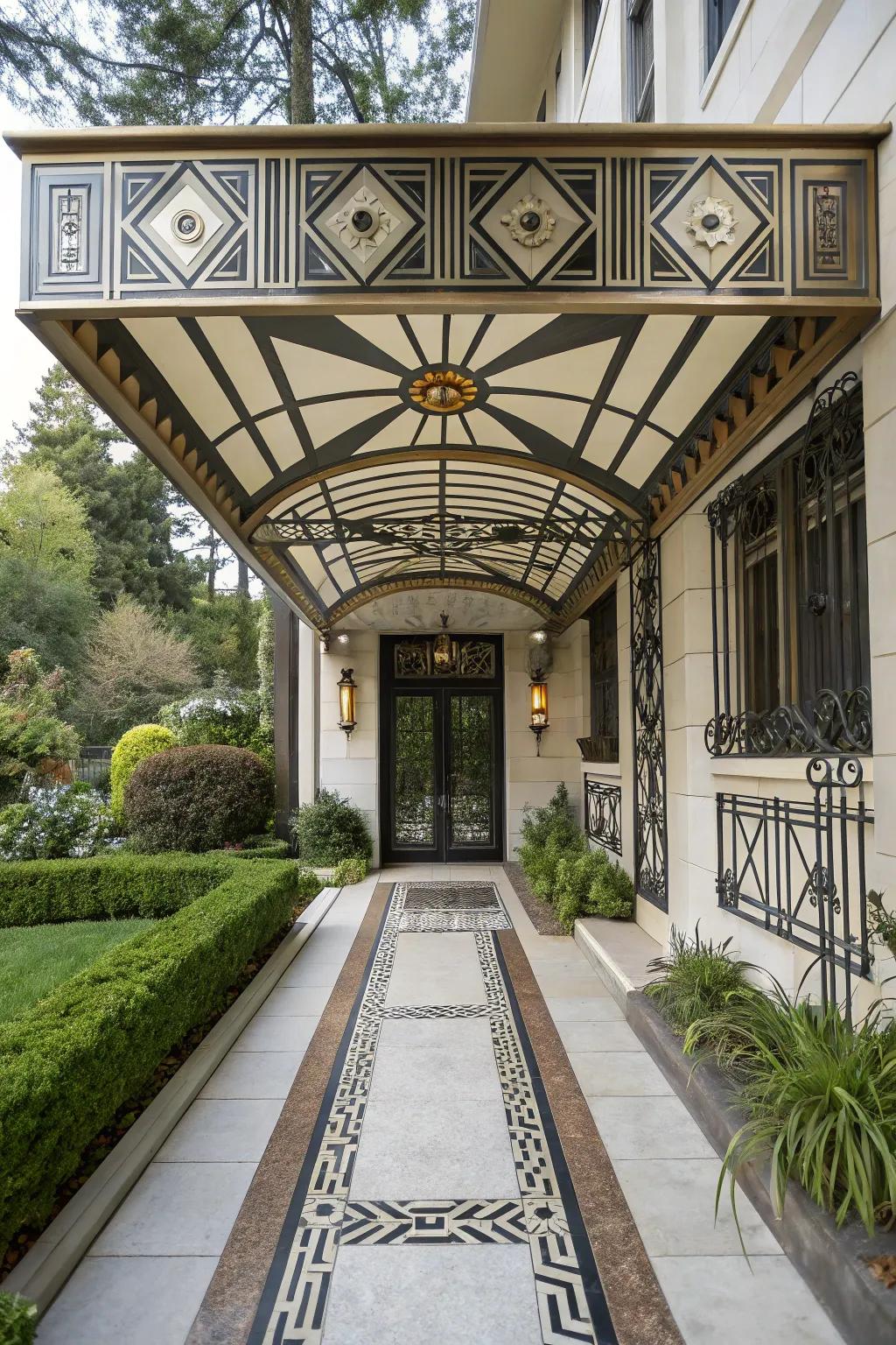 Art Deco style canopy with bold geometric patterns.