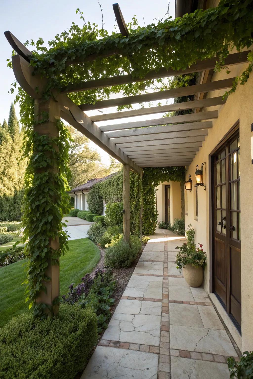 Modern pergola canopy blending openness with structure.